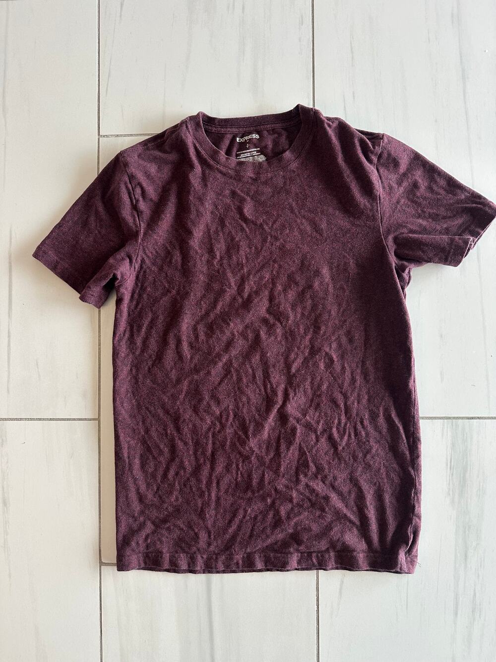 Express Boys Small Burgundy Heather Crew Neck Stretch T Shirt Short Sleeve